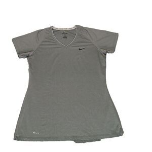 Nike‎ Pro Combat Dri Fit Fitted Womens Short Sleeve V-Neck Gray Shirt Size XL